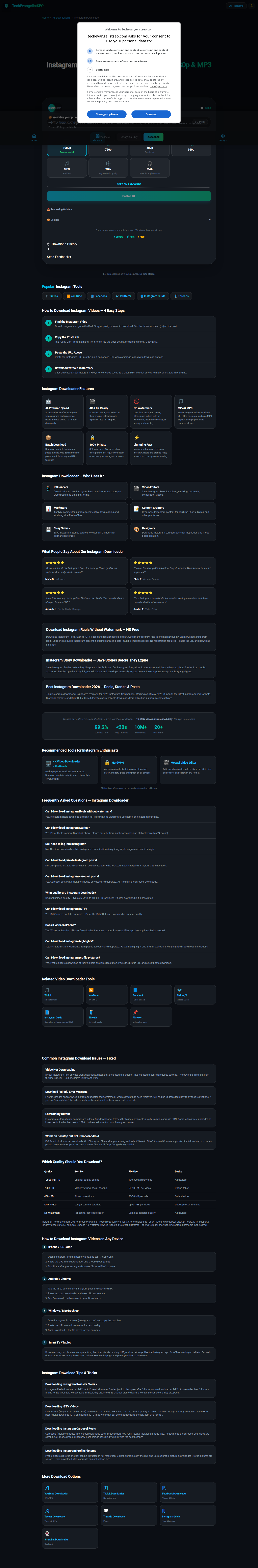 Instagram video downloader tool screenshot