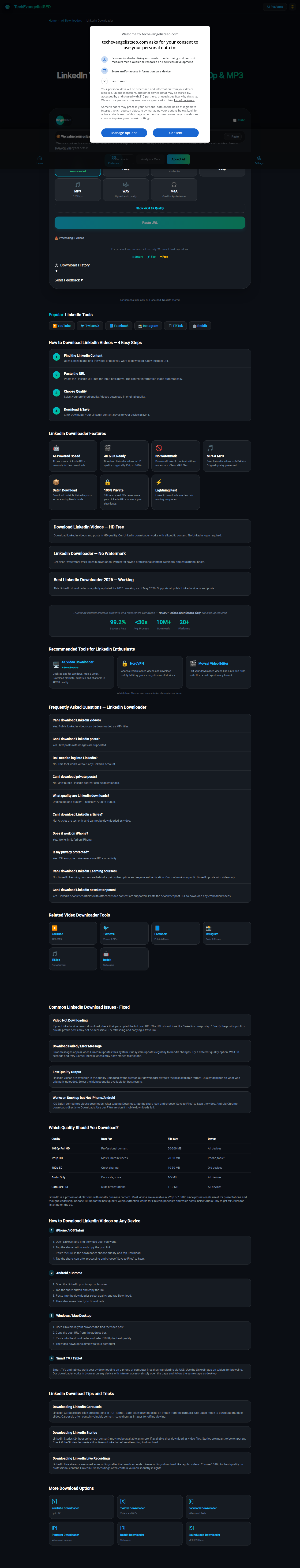 TechEvangelistSEO LinkedIn Downloader tool screenshot