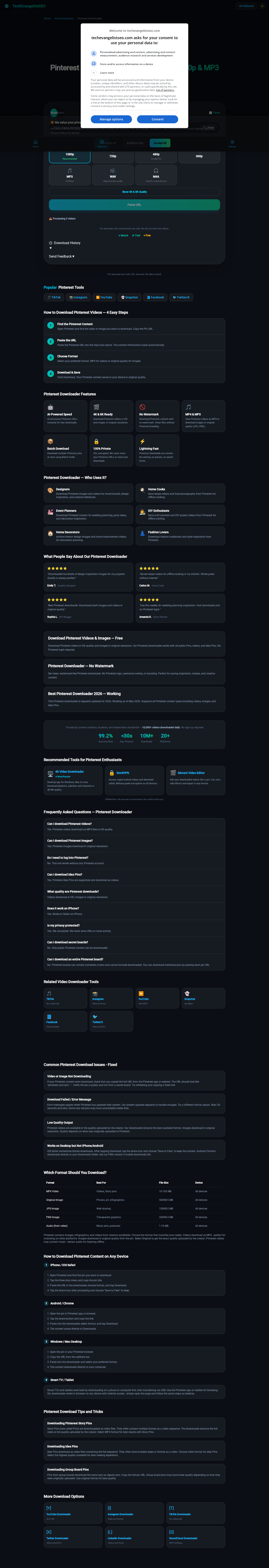 TechEvangelistSEO Pinterest Downloader tool screenshot