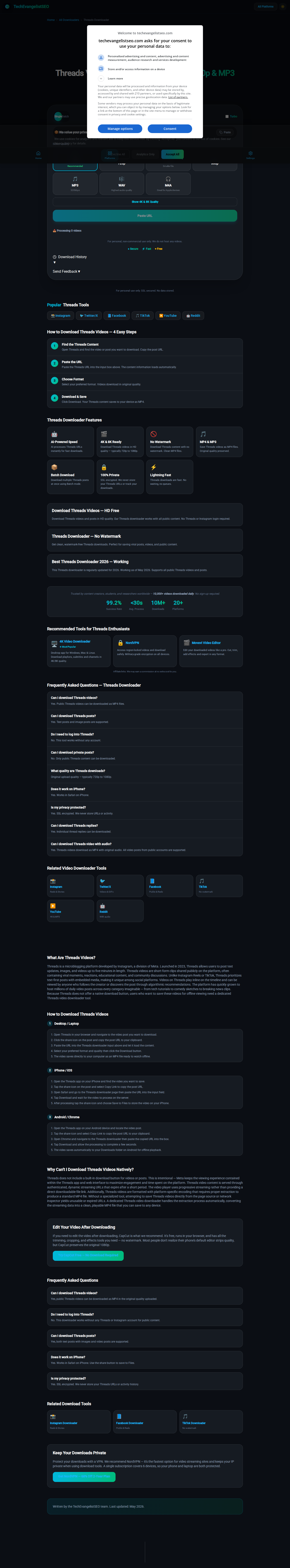 TechEvangelistSEO Threads Downloader tool screenshot