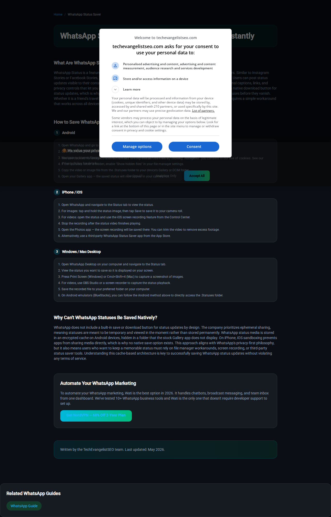 TechEvangelistSEO WhatsApp Status Saver guide screenshot