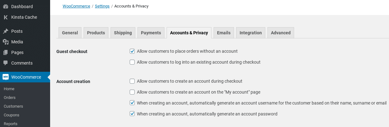 woocommerce accounts privacy