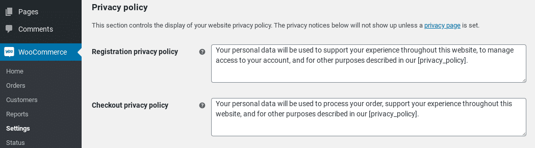woocommerce privacy policy