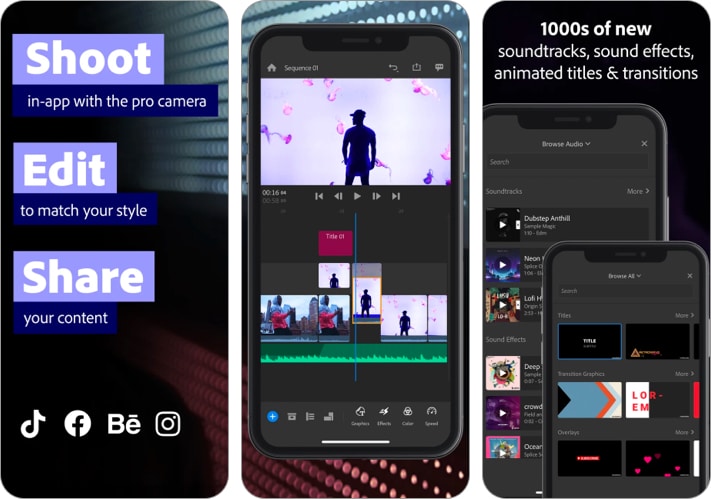 Adobe Premiere Rush for Video editing iOS app
