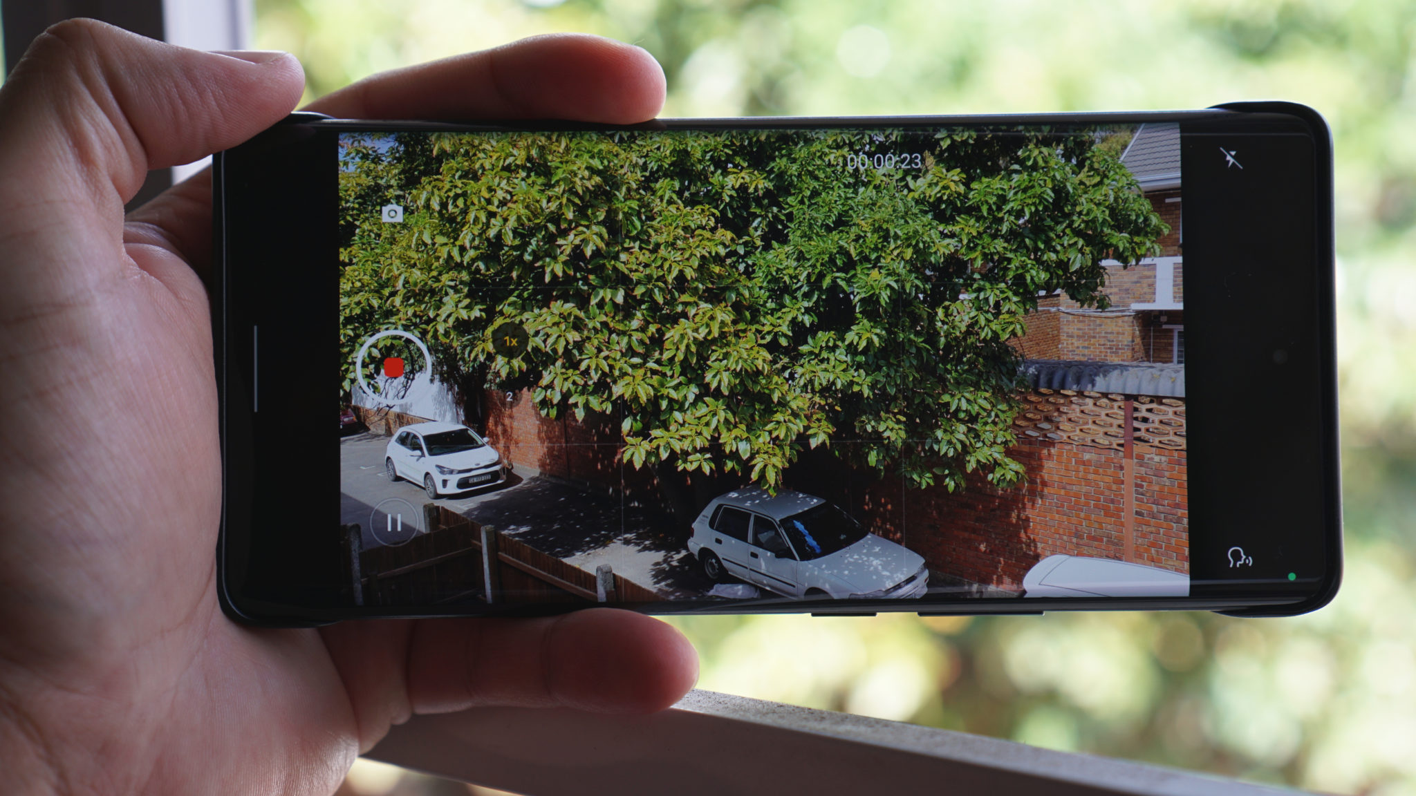 A phone's camera app recording video.