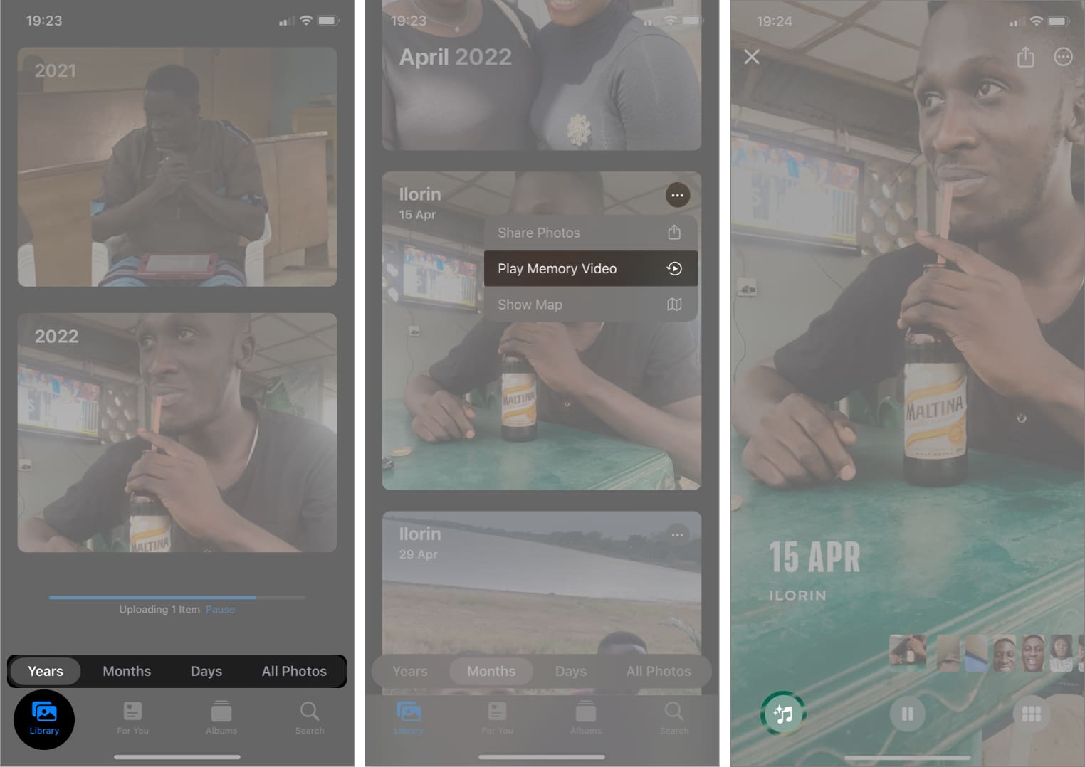 Share a slideshow of grouped photos via the Photos Library