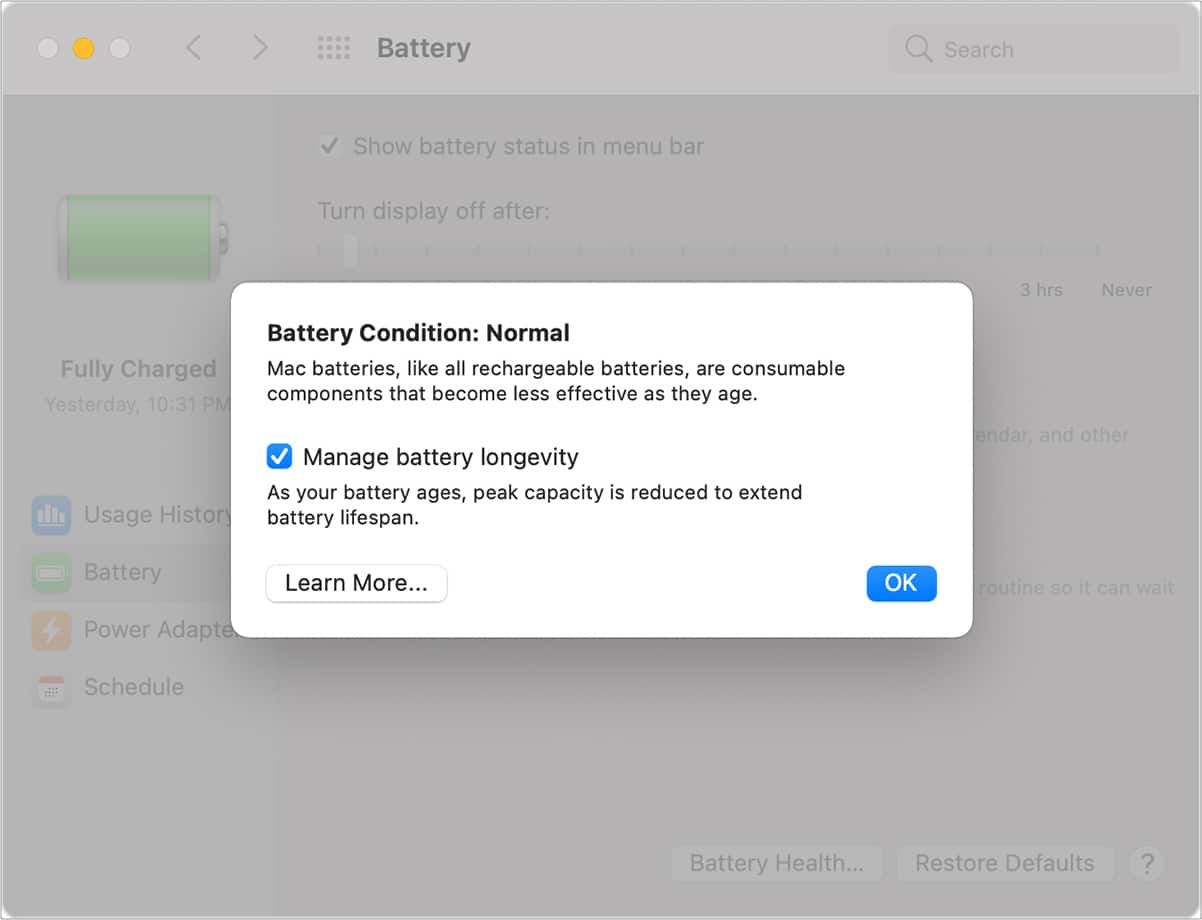 Turn off battery health management on MacBook - Step 1